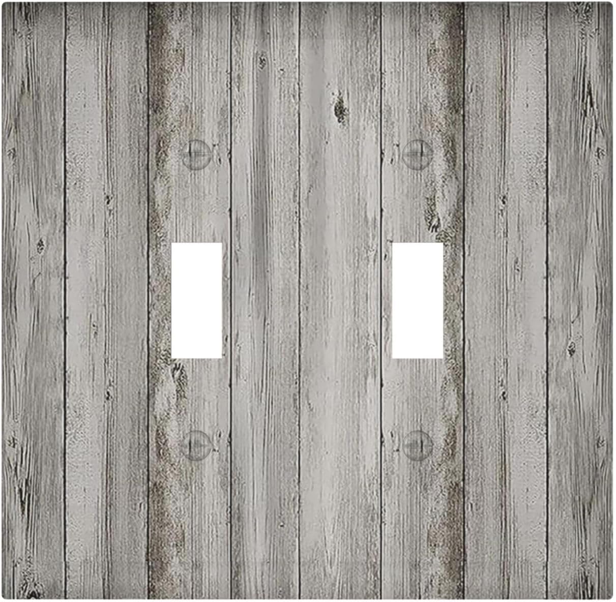 Decorative Switch Plates Farmhouse Rustic Grey Barn Door Wood 2 Gang Double Toggle Outlet Light