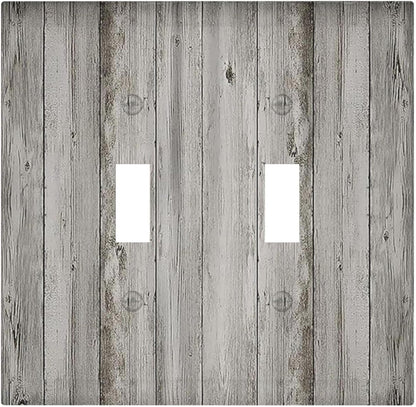 Decorative Switch Plates Farmhouse Rustic Grey Barn Door Wood 2 Gang Double Toggle Outlet Light