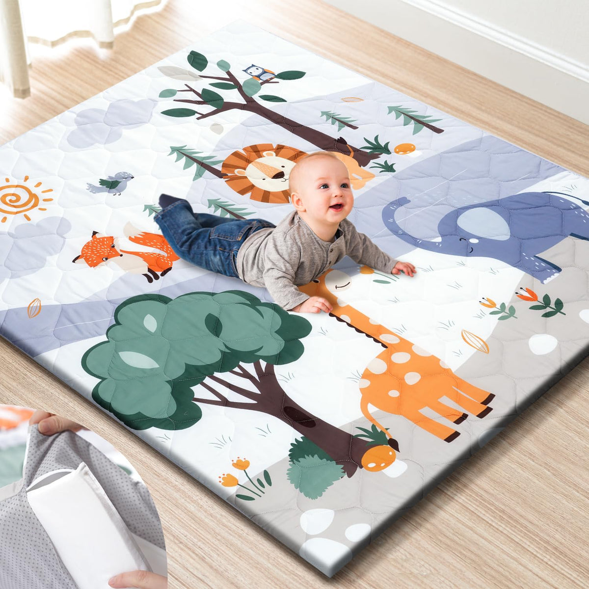 Premium Foam Baby Play Mat 50" x 50" – Removable & Machine Washable Cover, Extra Thick Padding