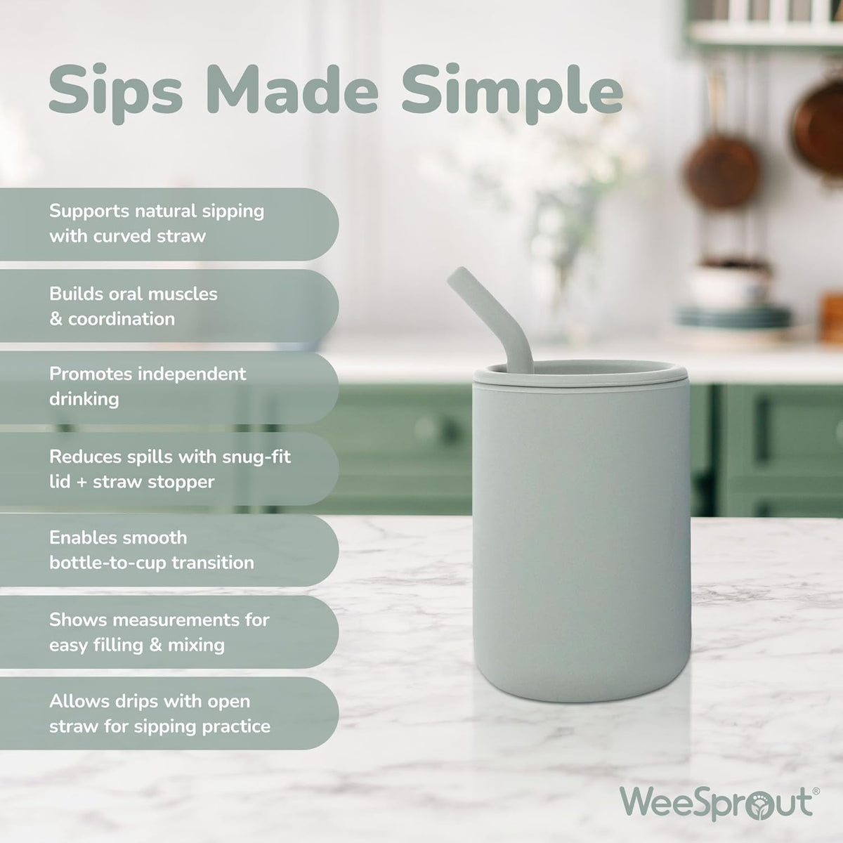 WeeSprout Silicone Baby Cups With Straws and Lids, 4 & 8 oz Options, Set of 2, Food Grade Toddler