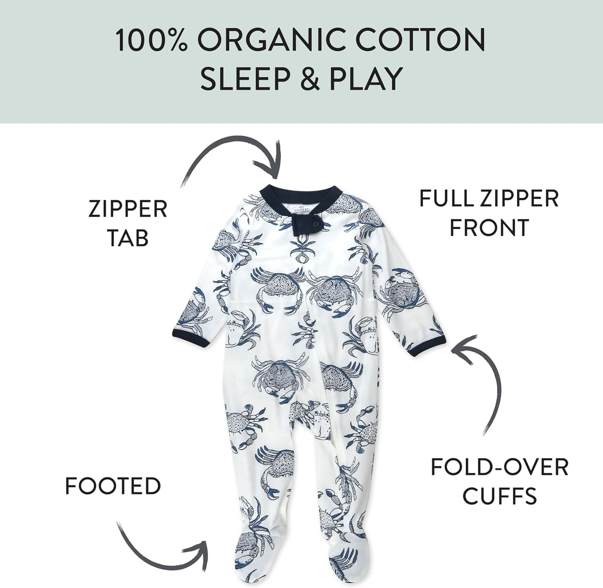 HonestBaby Baby Sleep N' Play One-Piece Zip-Front Footed Organic Cotton Pajama Sleeper