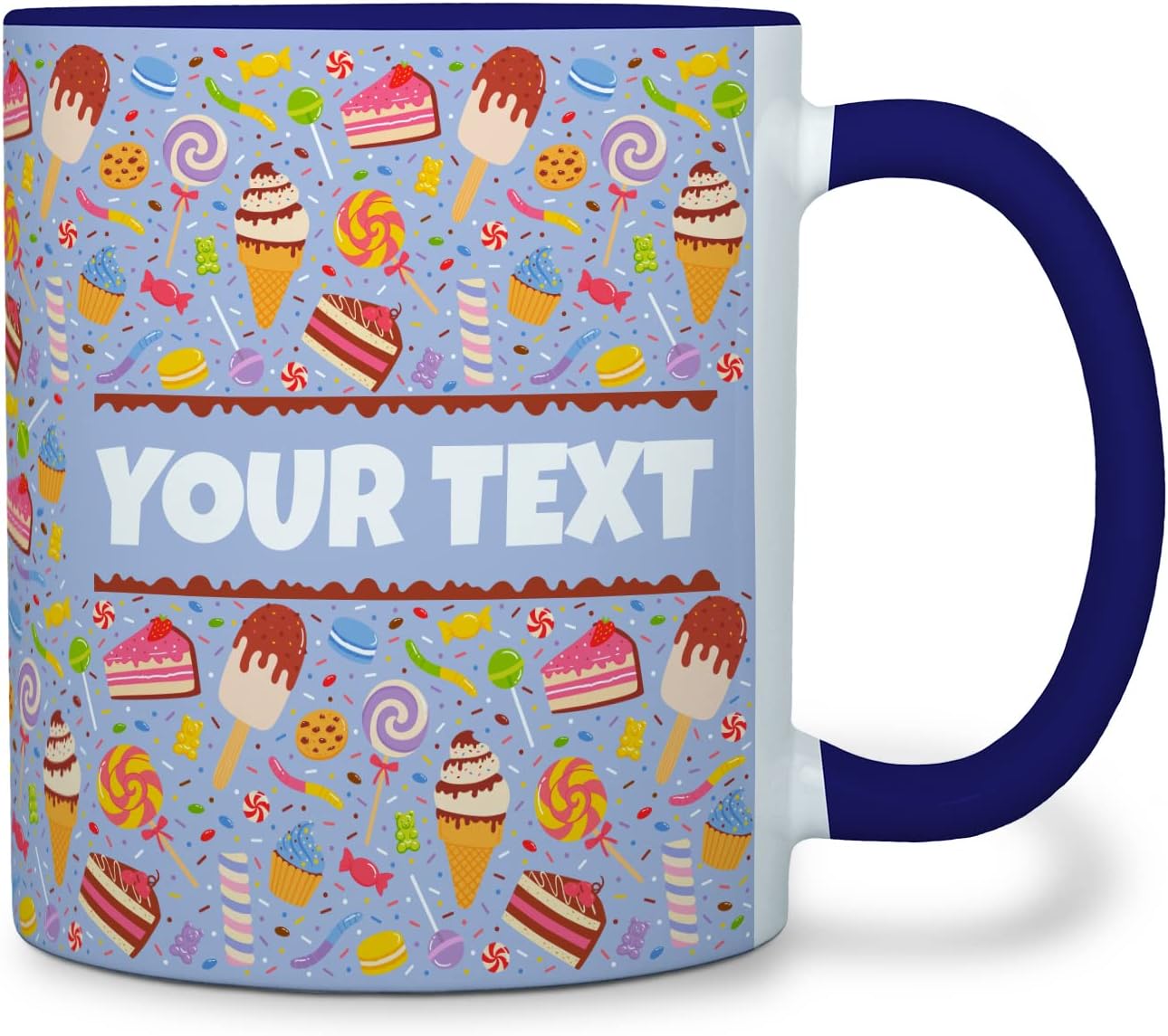 Personalized Mug for Kids - Sweets - Custom Name/Text, Ceramic Hot Chocolate/Cocoa/Coffee Cup for