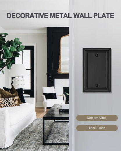 2-Pack Black Blank Wall Plates, No Device Blank Outlet Covers, Metal Electrical Covers for Unused