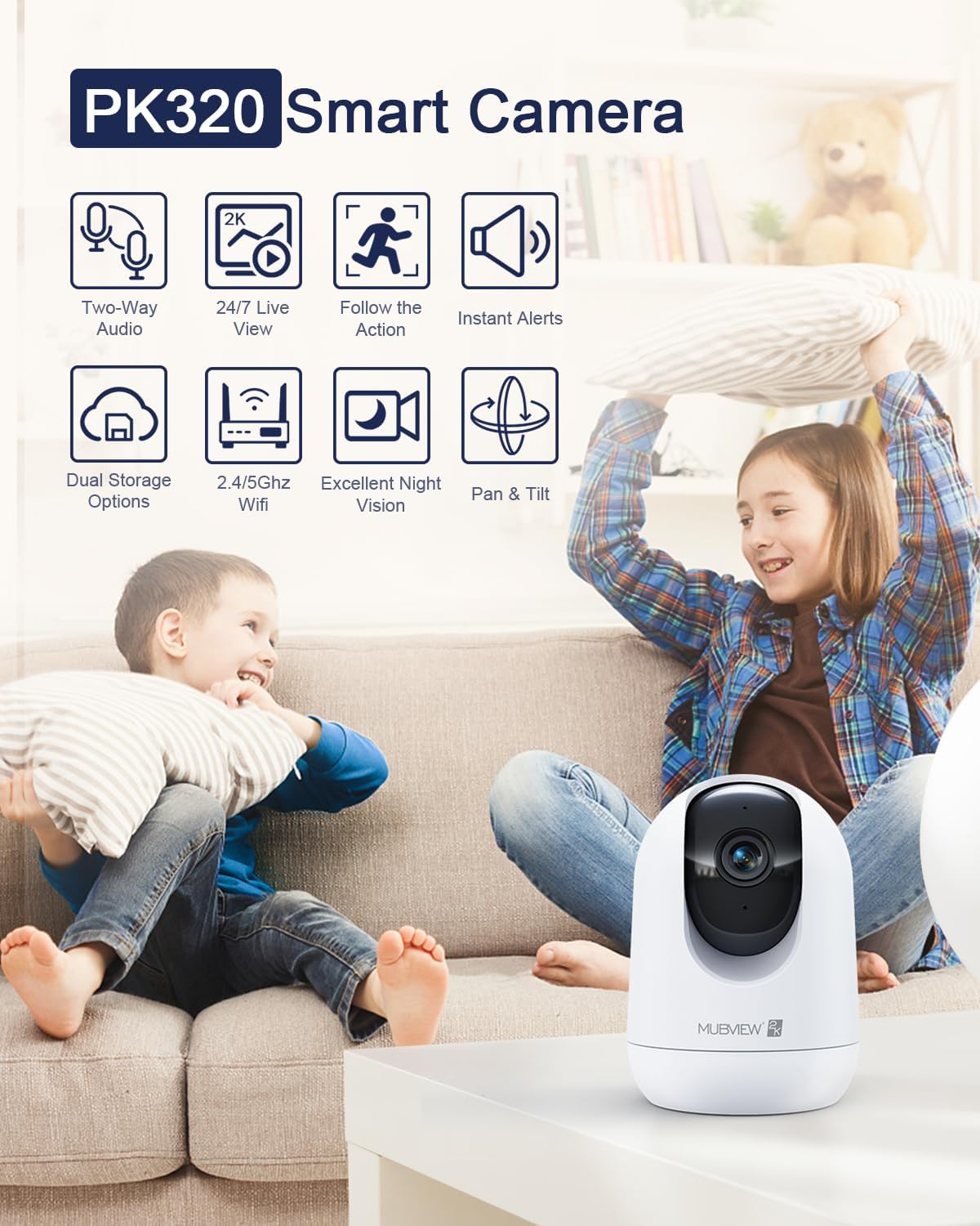 MUBVIEW Pet Camera with Phone App, Indoor Security Camera, 2.4/5GHz WiFi Cameras for Home Security