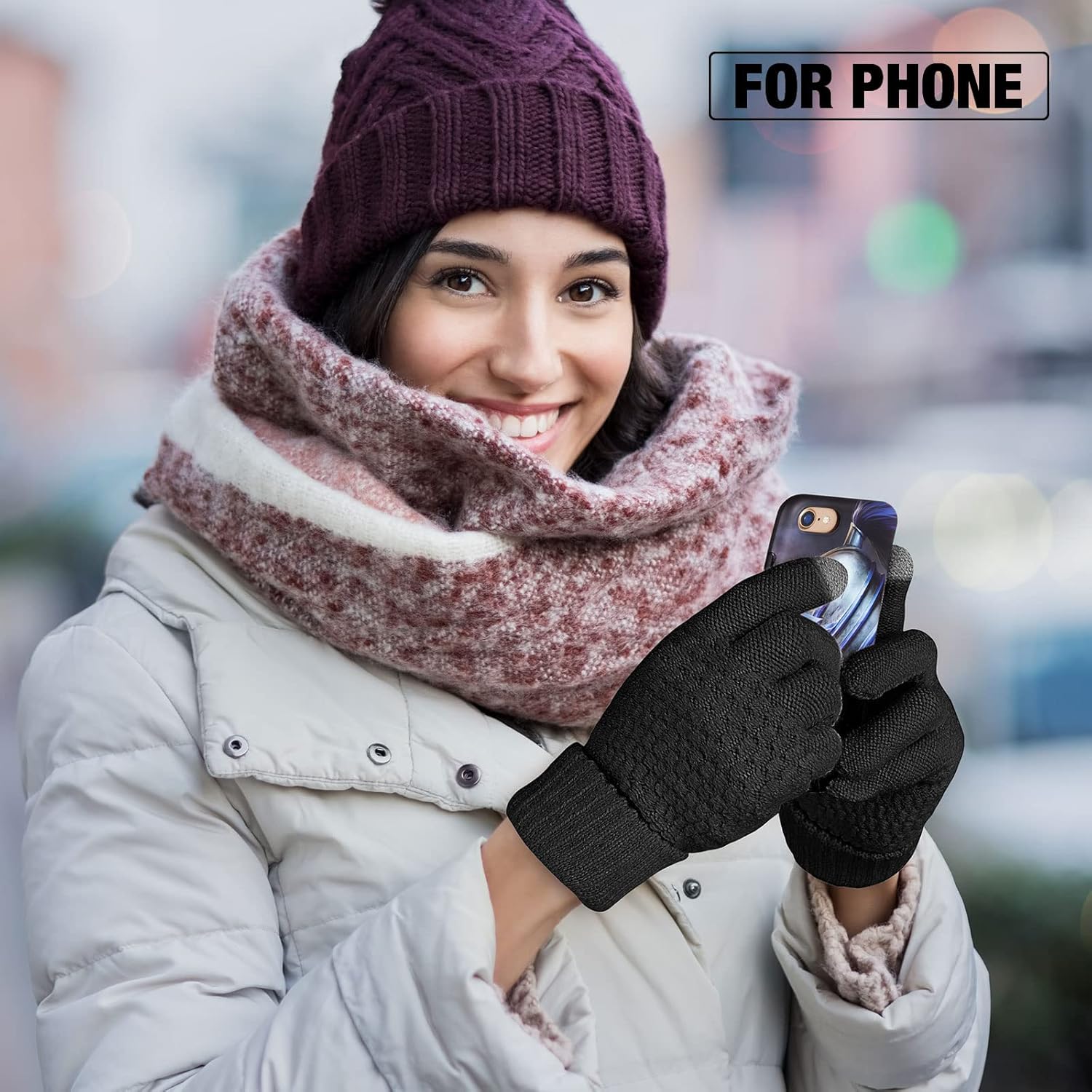 Geyoga 2 Pairs Women's Winter Touch Screen Gloves Soft Warm Fleece Lined Knit Elastic Cuff Winter