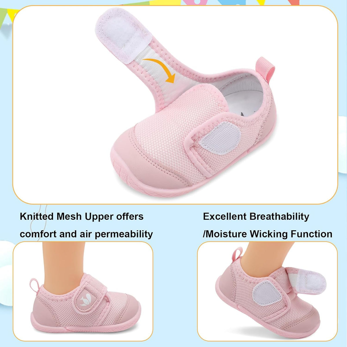 FEETCITY Baby First Walking Shoes Boys Girls Infant Sneakers Crib Shoes Breathable Lightweight Slip