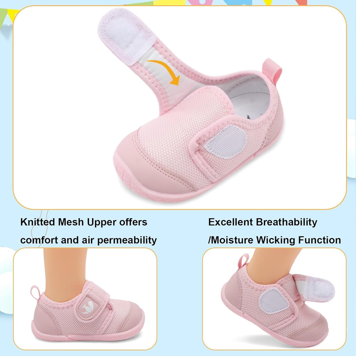 FEETCITY Baby First Walking Shoes Boys Girls Infant Sneakers Crib Shoes Breathable Lightweight Slip