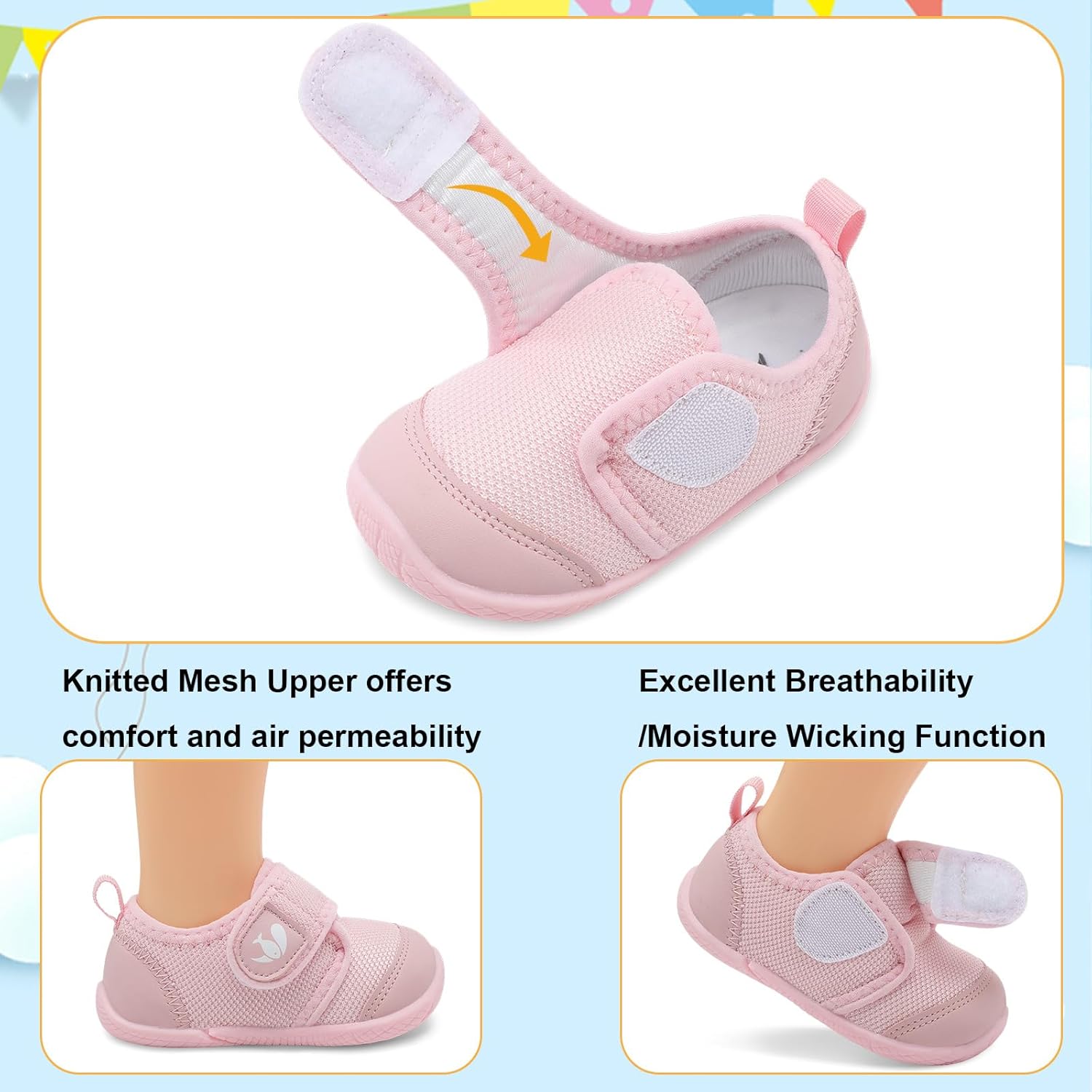FEETCITY Baby First Walking Shoes Boys Girls Infant Sneakers Crib Shoes Breathable Lightweight Slip