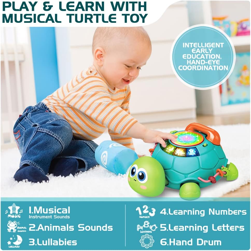 Jyusmile Baby Toys 6 to 12 Months, Musical Turtle Crawling Infant Toys, Early Learning Educational