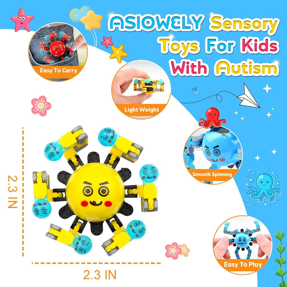 Transformable Fidget Spinner Toys for Kids & Adults,3 PCS Fidget Toys for Teens Anxiety,Sensory