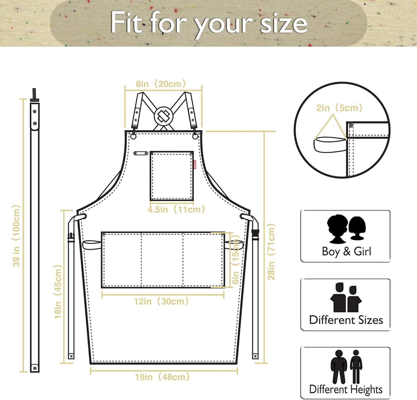 Kids Art Aprons for Painting, Gardening, Cooking, Multiple Pockets, Kids Smock for Boys & Girls