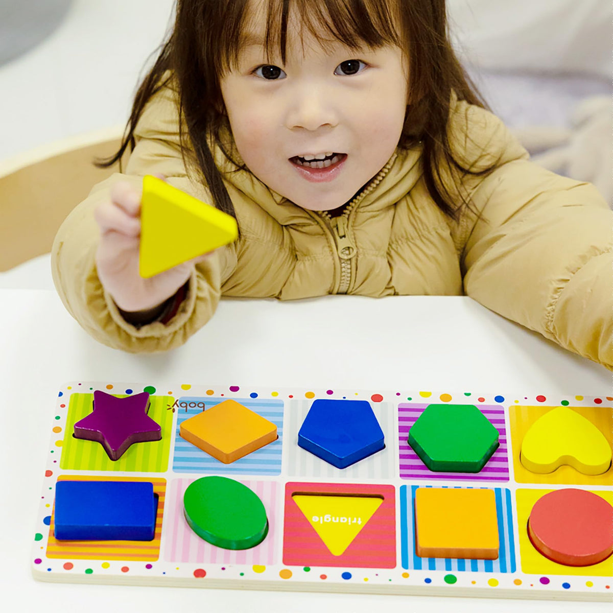 Dailyfunn Wooden Geometric Shape Puzzle (10 pcs) Toddler Puzzles for Ages 1-3 Years Old 12-18-24