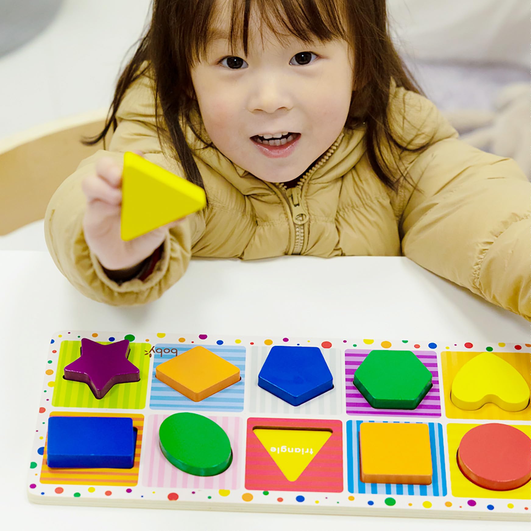 Dailyfunn Wooden Geometric Shape Puzzle (10 pcs) Toddler Puzzles for Ages 1-3 Years Old 12-18-24