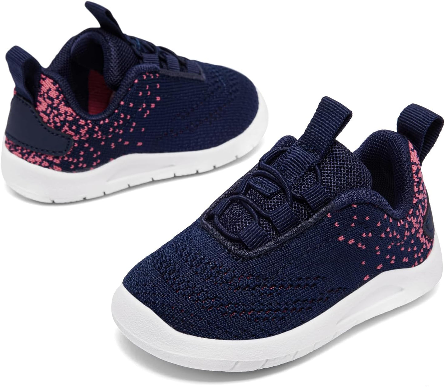MORENDL Toddler Slip On Sneakers Baby Walking Shoes Non-Slip Breathable Unisex Pink Mesh Lace-Up