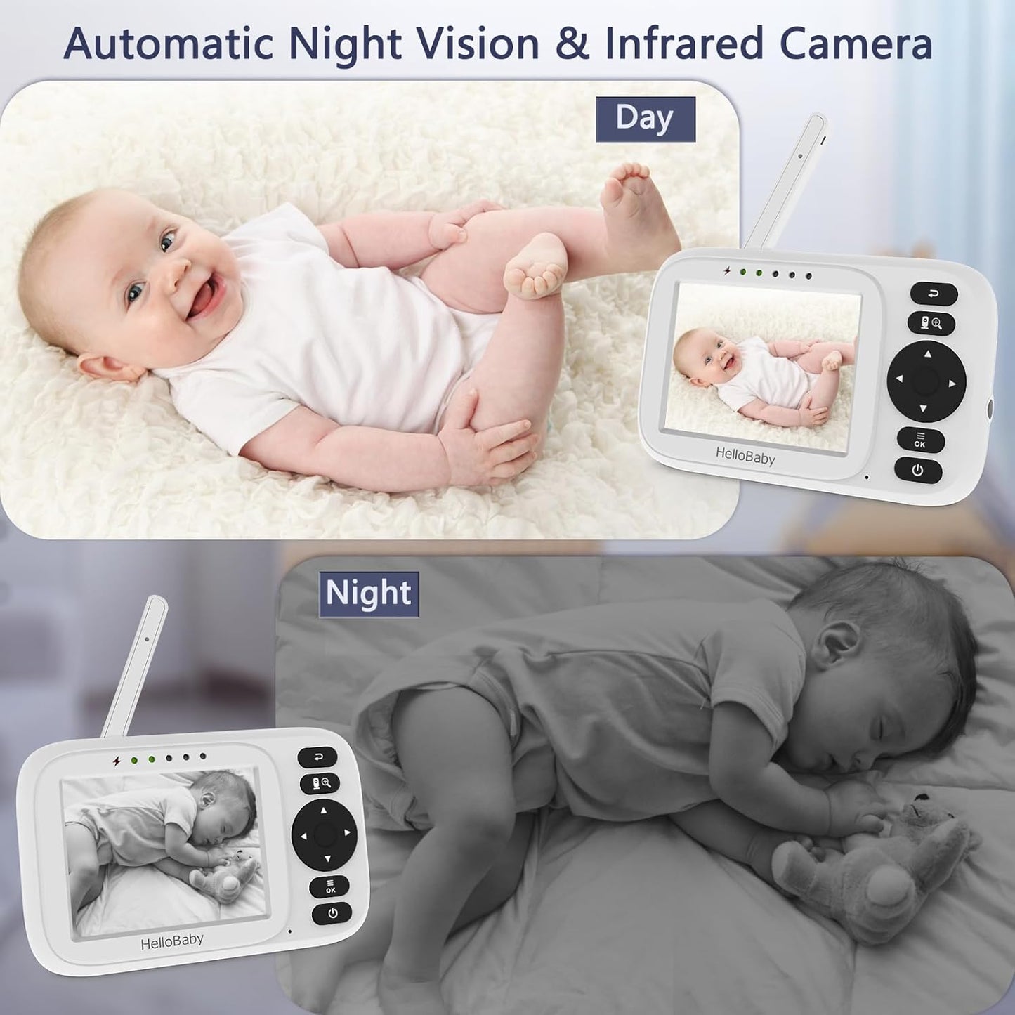 HelloBaby Baby Monitor No WiFi, Video Baby Monitor with Camera and Audio, 3.2'' IPS Screen