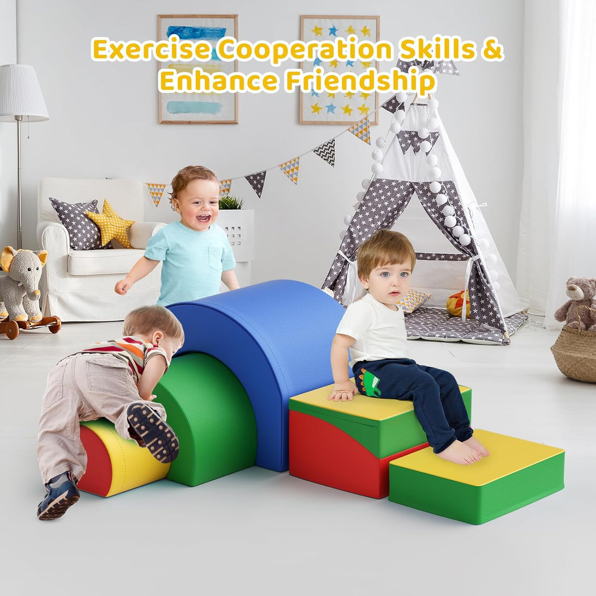 Lischwert Foam Climbing Blocks, Soft Climbing Toys for Toddlers, 5 Pieces Crawl and Climb Foam