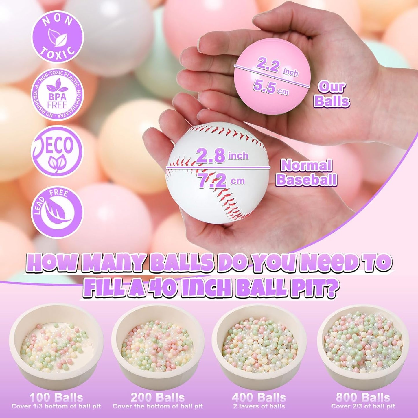 GOGOSO 100 Pit Balls Plastic Balls for Baby Toddlers GirlsToddlers for Playhouse, Baby Pool, Play
