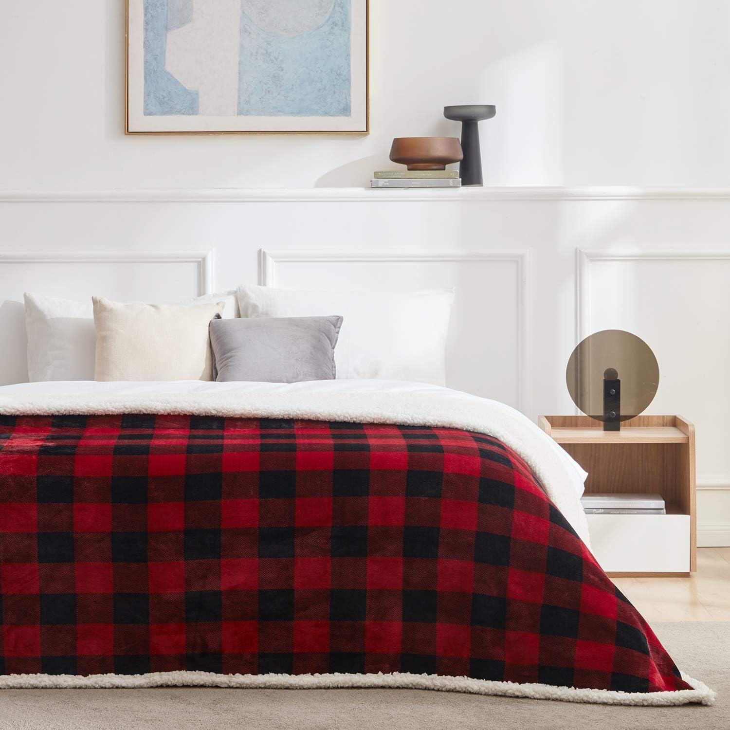Touchat Sherpa Red and Black Buffalo Plaid Christmas Twin Blanket 60" X 70", Fuzzy Fluffy Soft Cozy