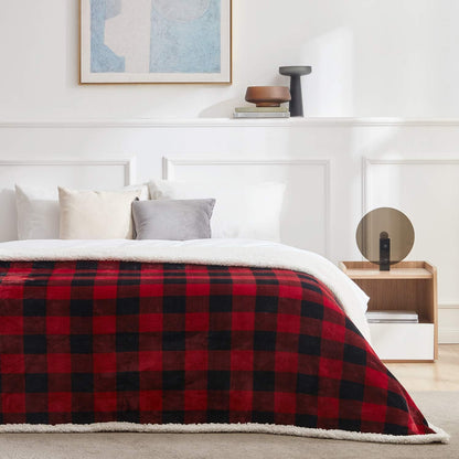 Touchat Sherpa Red and Black Buffalo Plaid Christmas Twin Blanket 60" X 70", Fuzzy Fluffy Soft Cozy