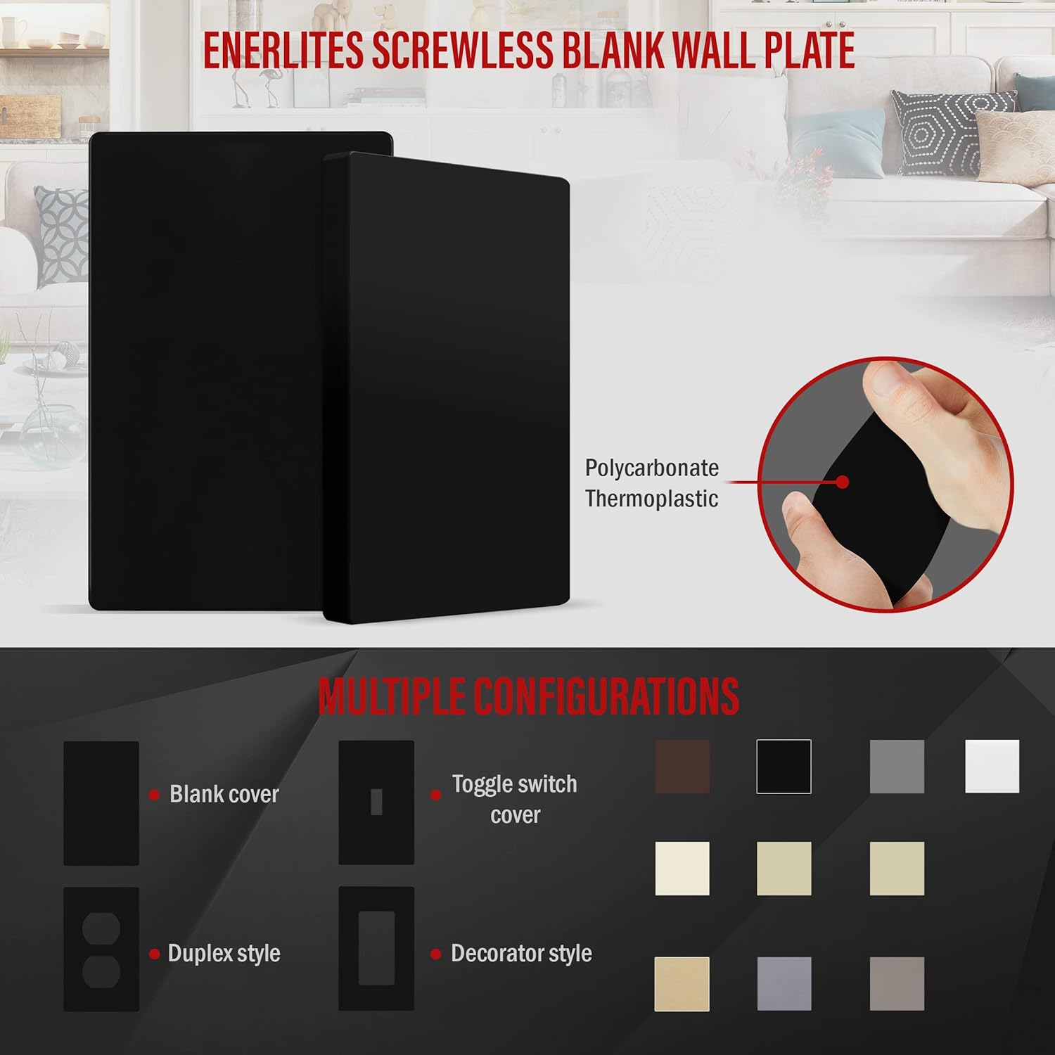 ENERLITES Screwless Blank Wall Plate, Child Safe Blank Device Outlet Cover, Standard Size, 1-Gang