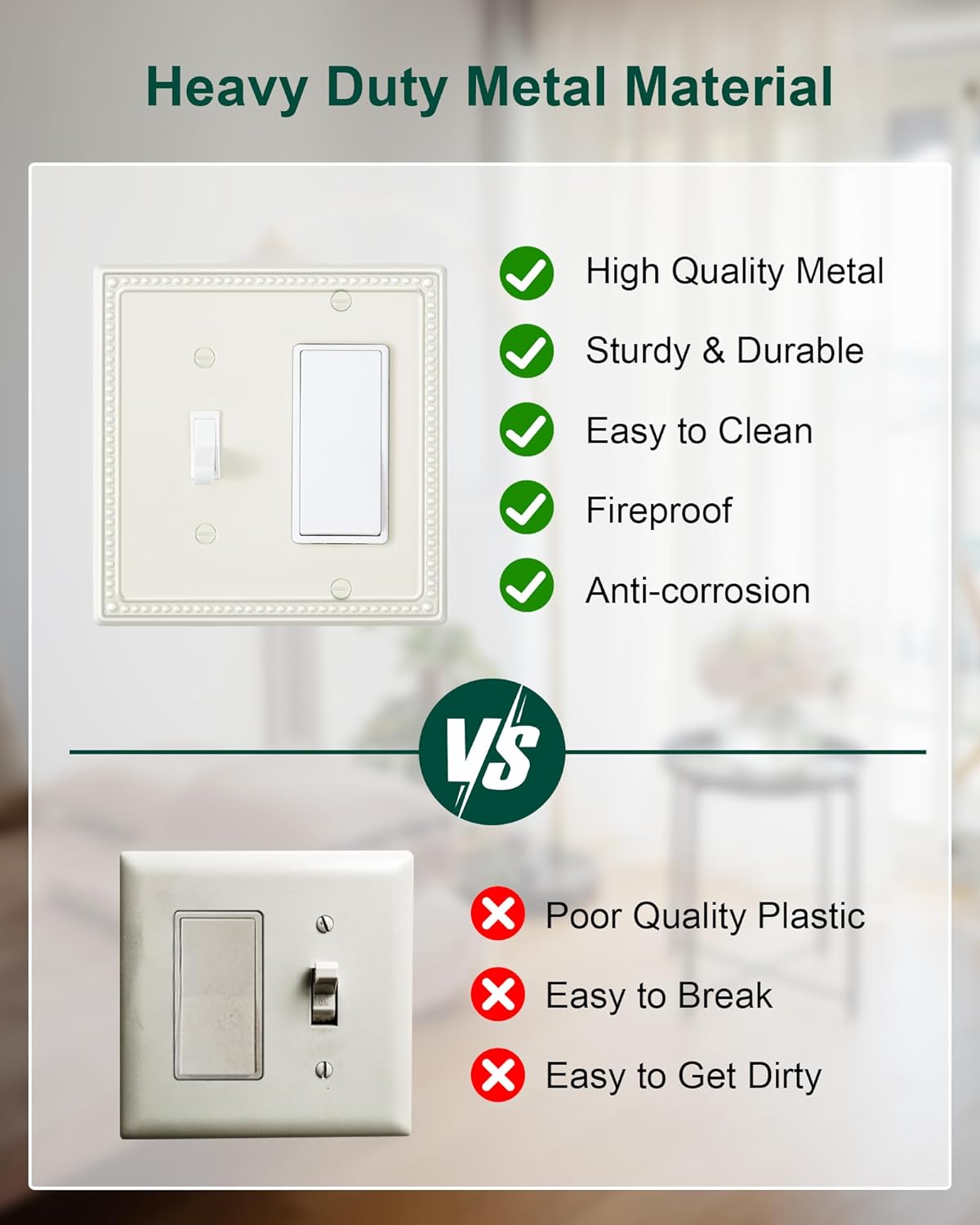 2-Pack Combo Toggle/Decorator Light Switch Cover Plate, Pearls Decorative Electrical Outlet Covers