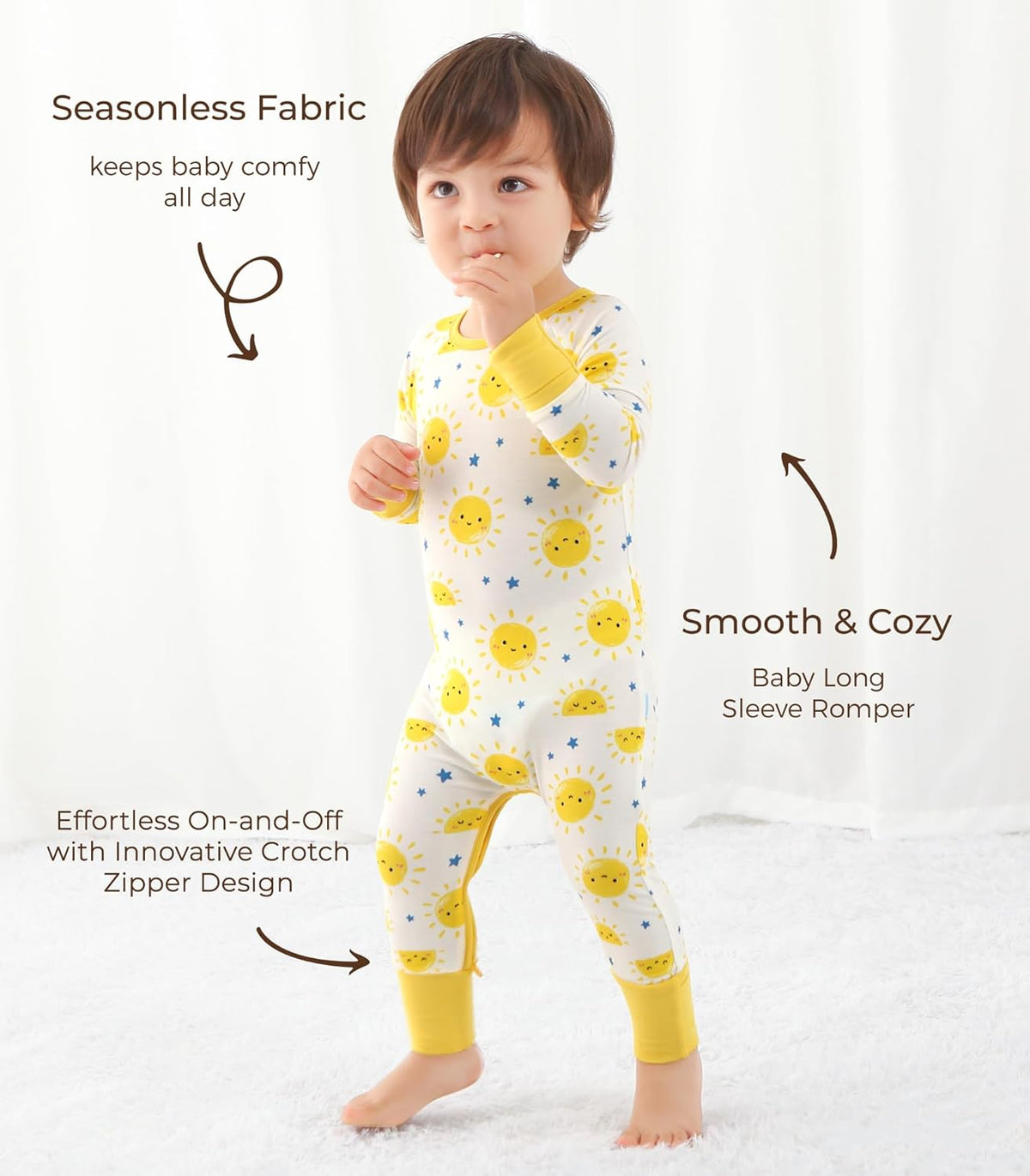 Baby Boys Girls Romper Long Sleeve Jumpsuits Infant Unisex One-Piece Bamboo Viscose Zipper Mitten