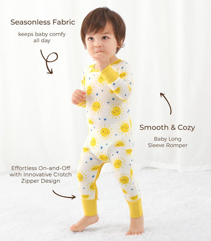 Baby Boys Girls Romper Long Sleeve Jumpsuits Infant Unisex One-Piece Bamboo Viscose Zipper Mitten