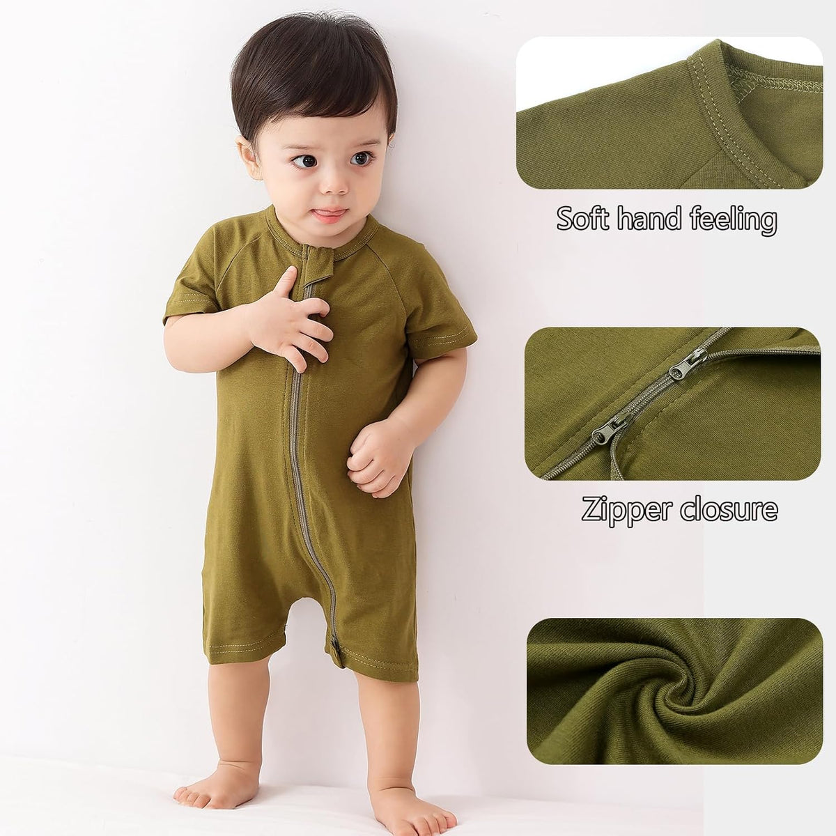 Feidoog Baby Boys 2Pack Rompers Summer Short Sleeve 2 Way Zipper One-Piece Romper Jumpsuit Sleep