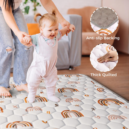 Boho Rainbow Baby Play Mat 50" X 50" Playpen Mat Thicken One-Piece Baby Crawling Mat Non-Slip