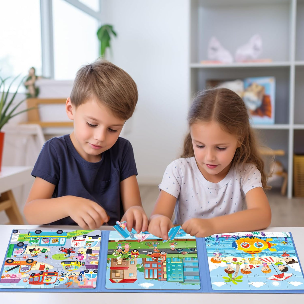 Magnetic Puzzles for Toddlers 3-5, 75-Pieces Travel Toys, Transportation Puzzles Ages 4-6