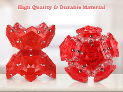 RoomyRoc Magnetic Fidget Sphere - Pentagons Magnets Balls - 12 Piece Set - Crystal Red - Magnet