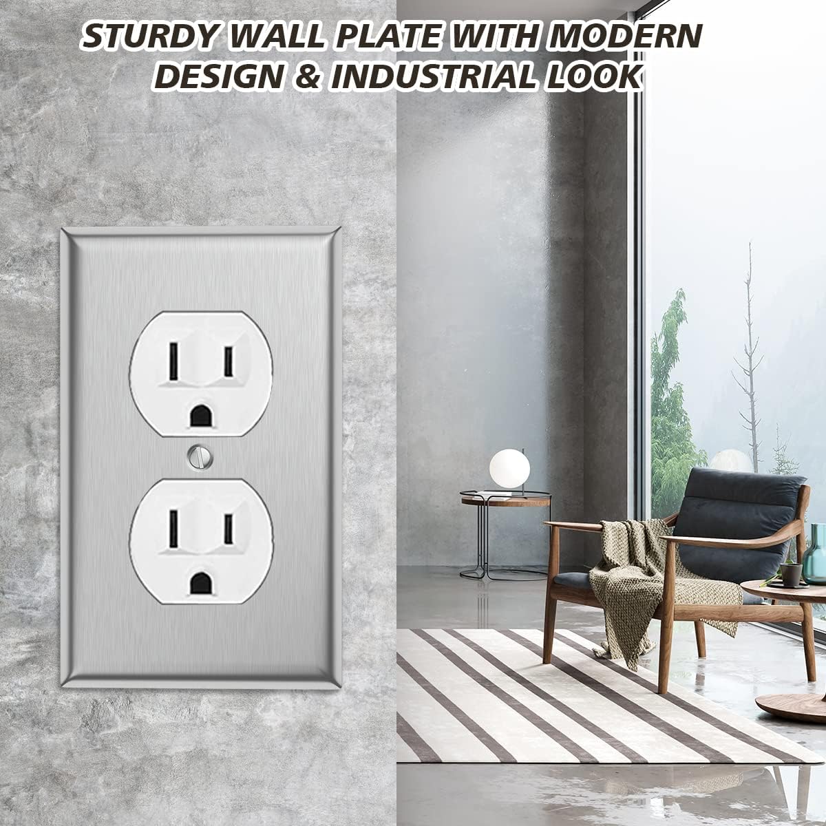 4-Pack Single Duplex Wall Switch Plate Outlet Cover - Stainless Steel Decorator Receptacle Outlet