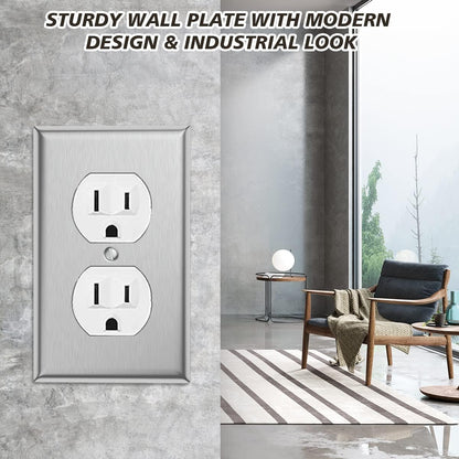 4-Pack Single Duplex Wall Switch Plate Outlet Cover - Stainless Steel Decorator Receptacle Outlet