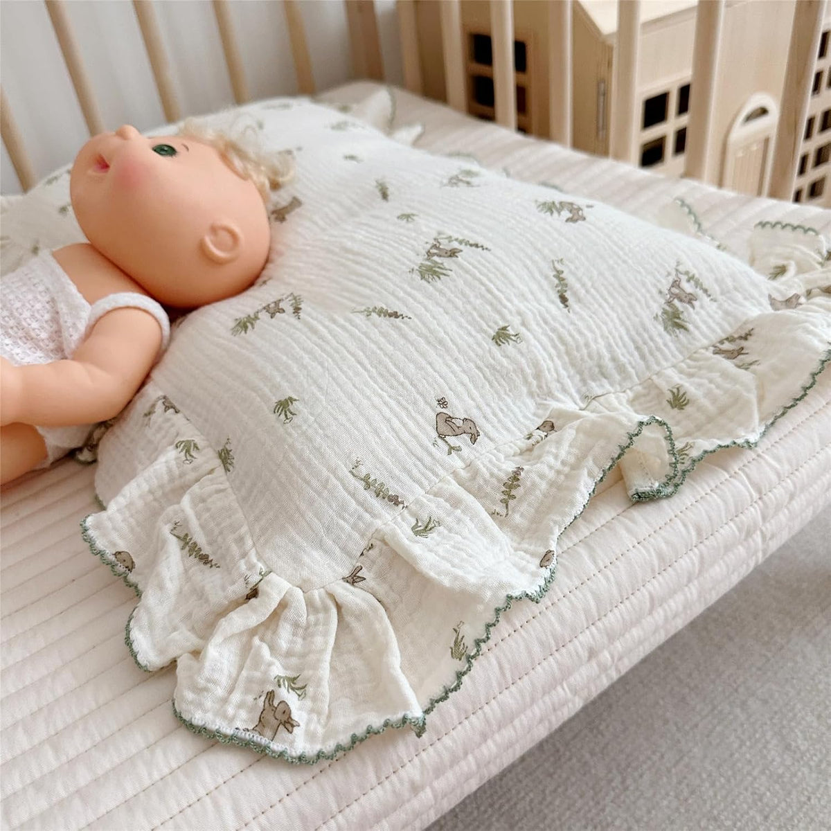 BuLuTu Muslin Toddler Pillowcase for Crib Cot Cradle, Soft Thin Kids Pillow Cover for Girls Boys