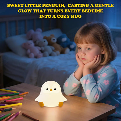 UNEEDE Sitting Penguin Night Light with Removable Floppy Bunny Ears - Silicone Touch Lamp, USB