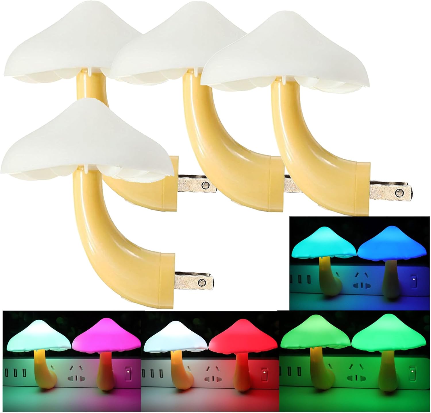 AUSAYE 4 Pack Plug in Night Light Sensor Light, Color Changing Mushroom Light LED Nightlights for