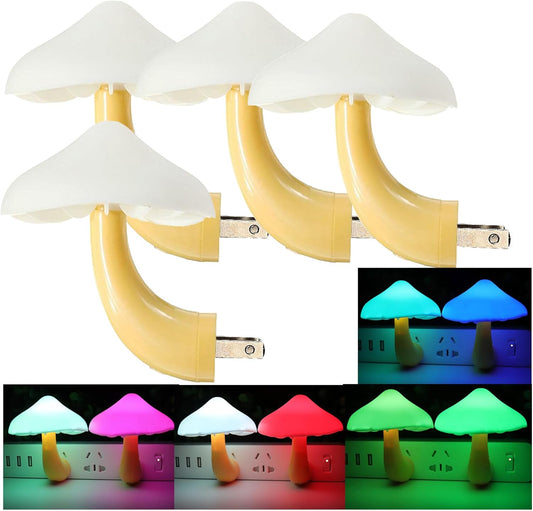 AUSAYE 4 Pack Plug in Night Light Sensor Light, Color Changing Mushroom Light LED Nightlights for