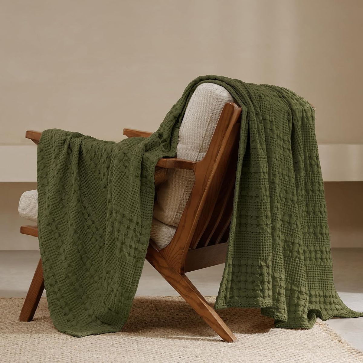 PHF 100% Cotton Waffle Weave Throw Blanket, Soft Lightweight Breathable Cozy Summer Throws for
