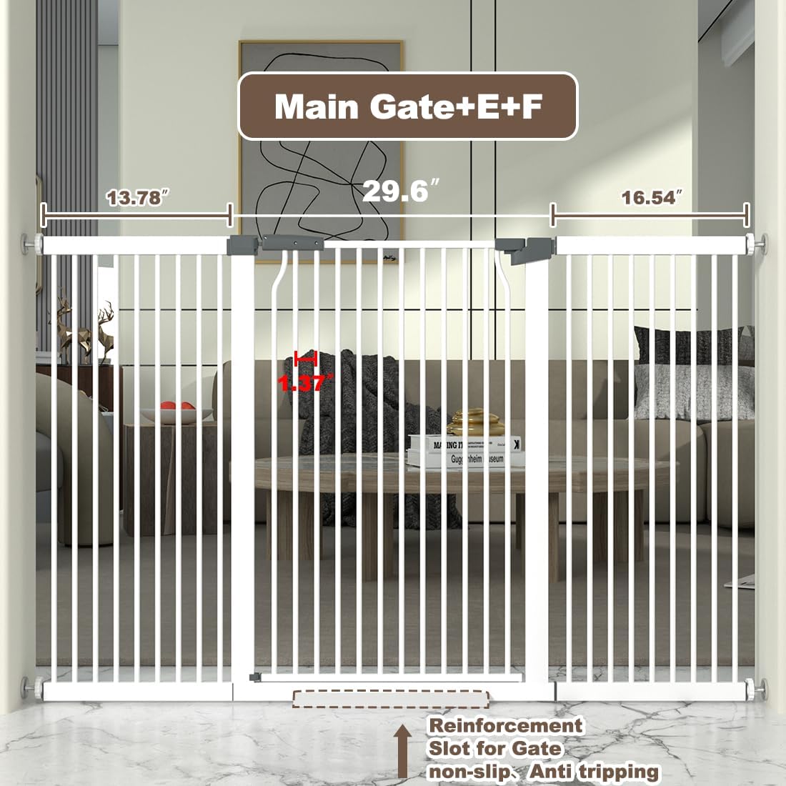 41" Extra Tall Cat Gate for Doorway, 60.3-62.9'' Metal Pet Baby Safe Gate, Extra Wide Pressure