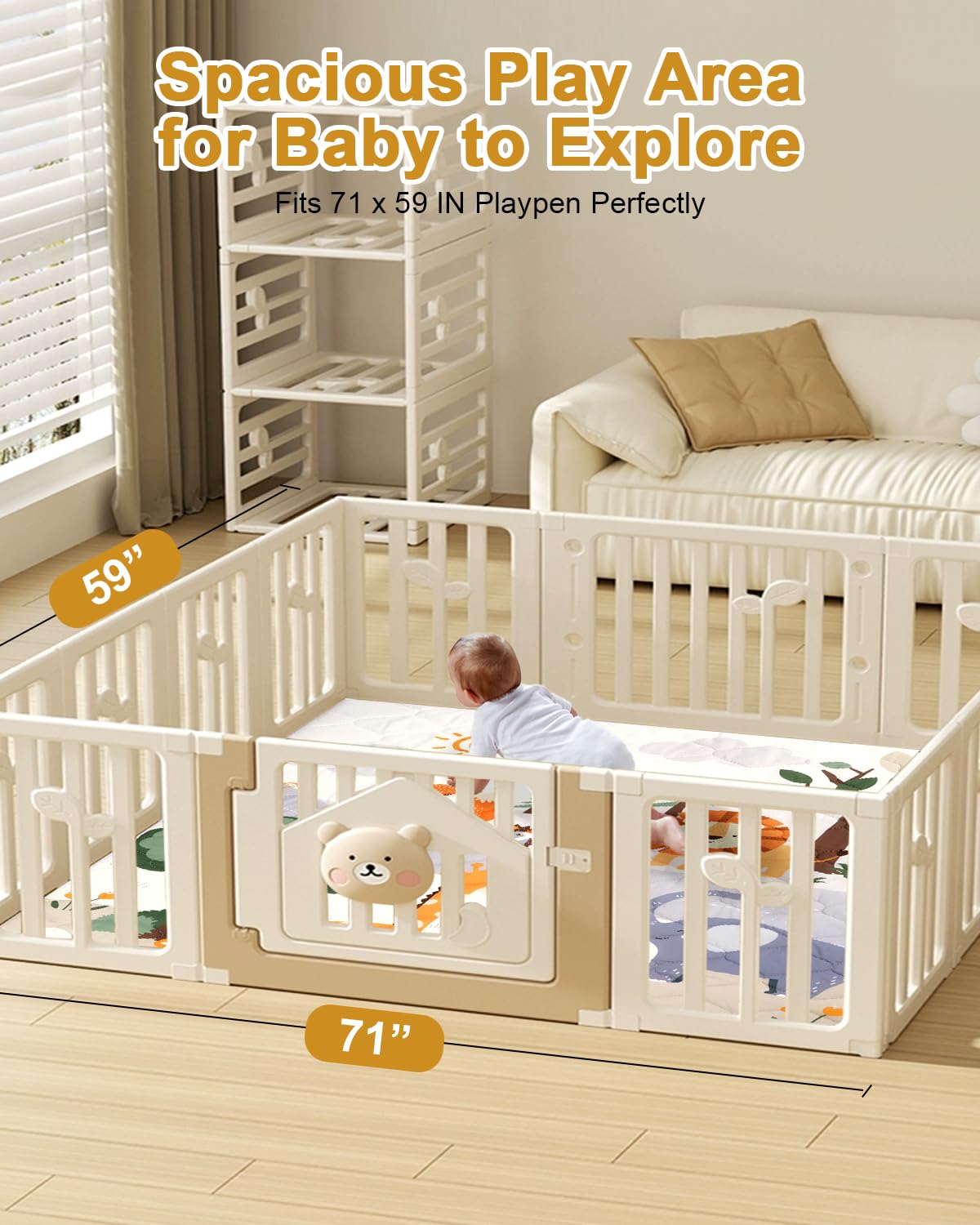 Premium Foam Baby Play Mat 71" x 59" – Removable & Machine Washable Cover, Extra Thick Padding