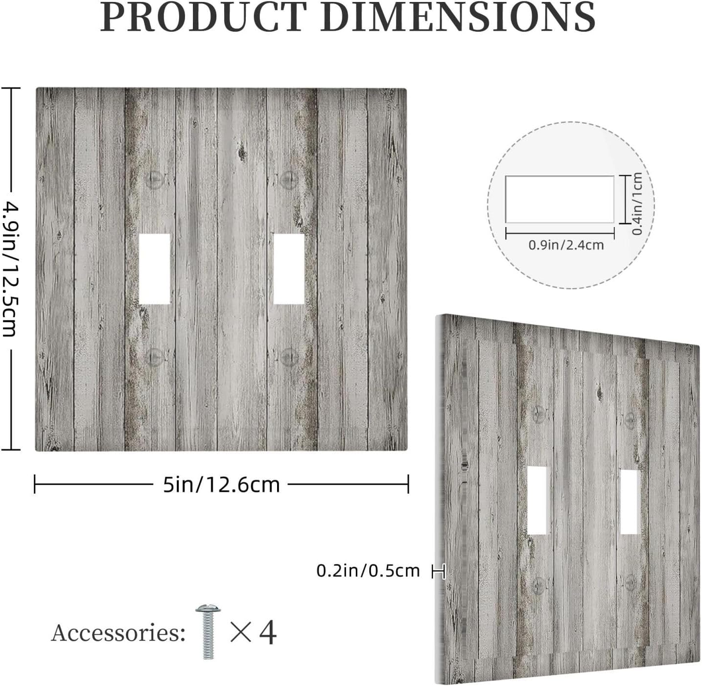 Decorative Switch Plates Farmhouse Rustic Grey Barn Door Wood 2 Gang Double Toggle Outlet Light