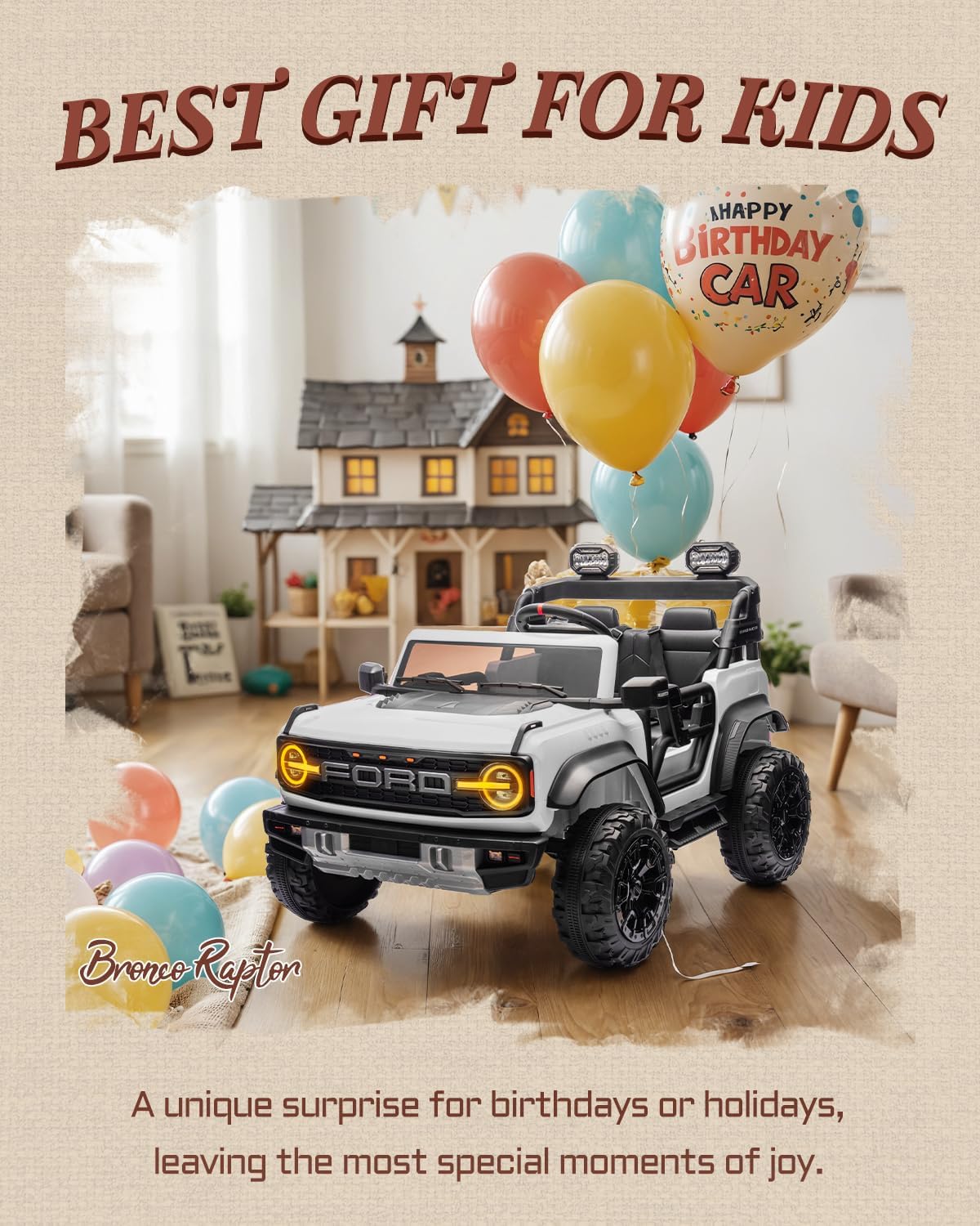 Licensed Ford Bronco Raptor 24V 2 Seater Kids Ride on Toys, Battery Powered Electric Ride on Car