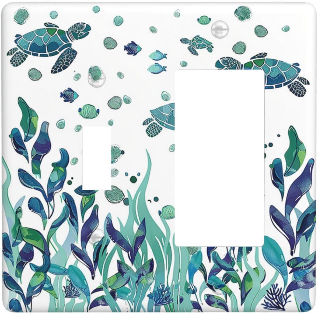 Outlet Covers Vibrant Turtle Seagrass Watercolor Painting 1 Toggle 1 Rocker Combination Decorative