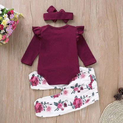 Newborn Baby Girl Clothes, Infant Girl Outfits Long Sleeve Ruffle Romper + Floral Pants + Headband