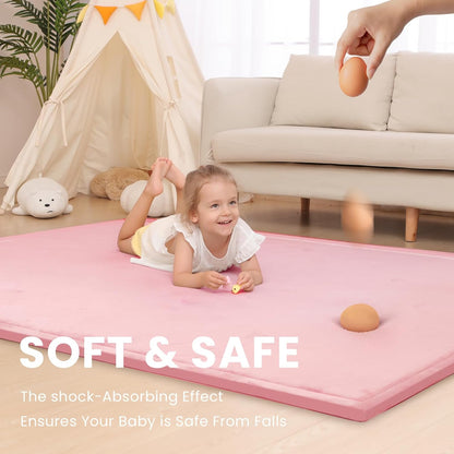 Baby Play Mat for Floor,1.3" Thick Memory Foam Tummy Time Mat for Toddlers,Infants,Kids,Soft Coral