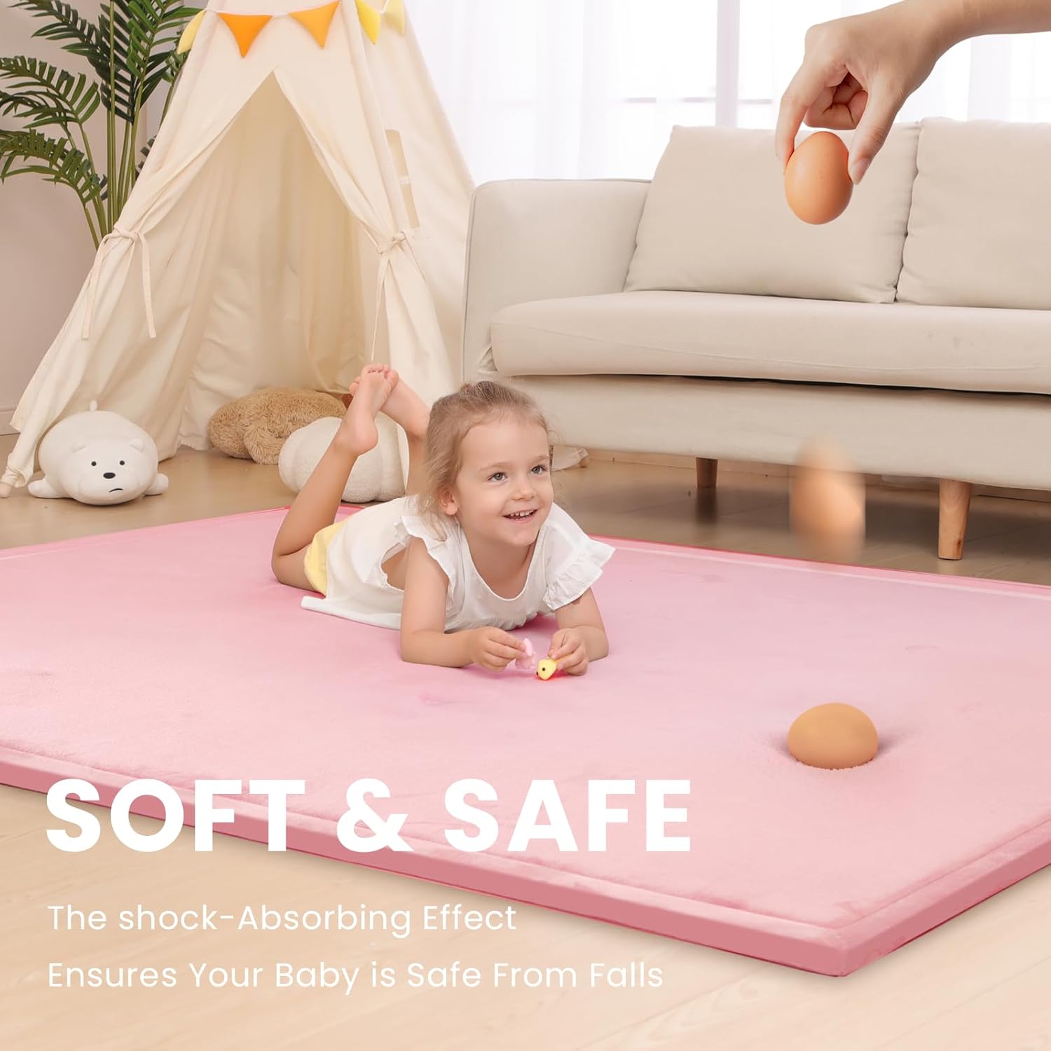 Baby Play Mat for Floor,1.3" Thick Memory Foam Tummy Time Mat for Toddlers,Infants,Kids,Soft Coral