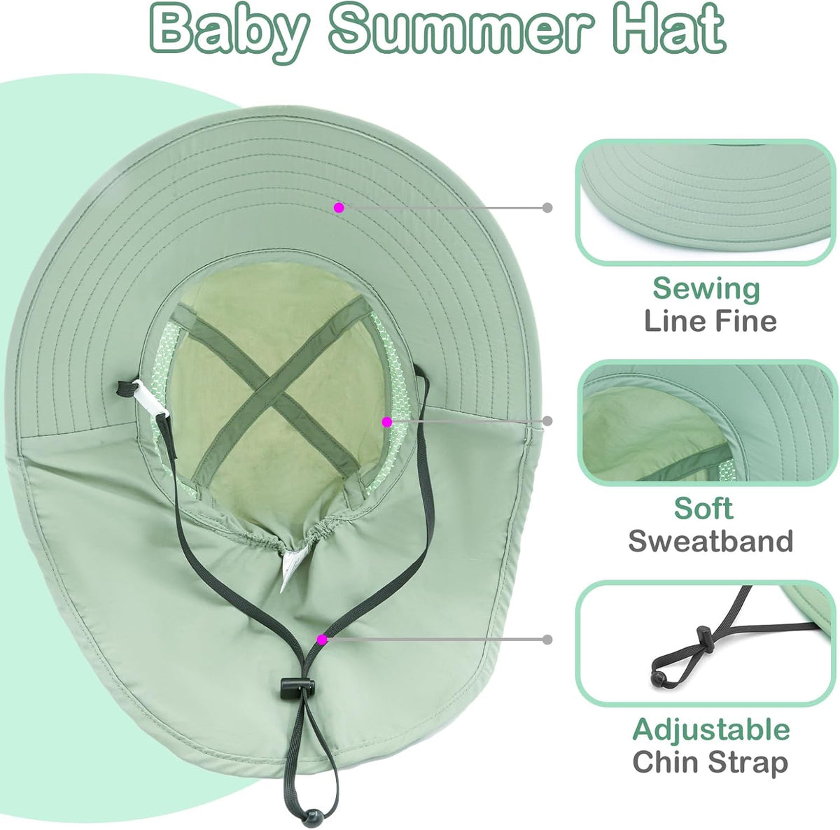 XIAOHAWANG Girls Sun Hat Baby Beach Hats Boys UPF 50+ Kids Summer Protection Cap Toddler Breathable
