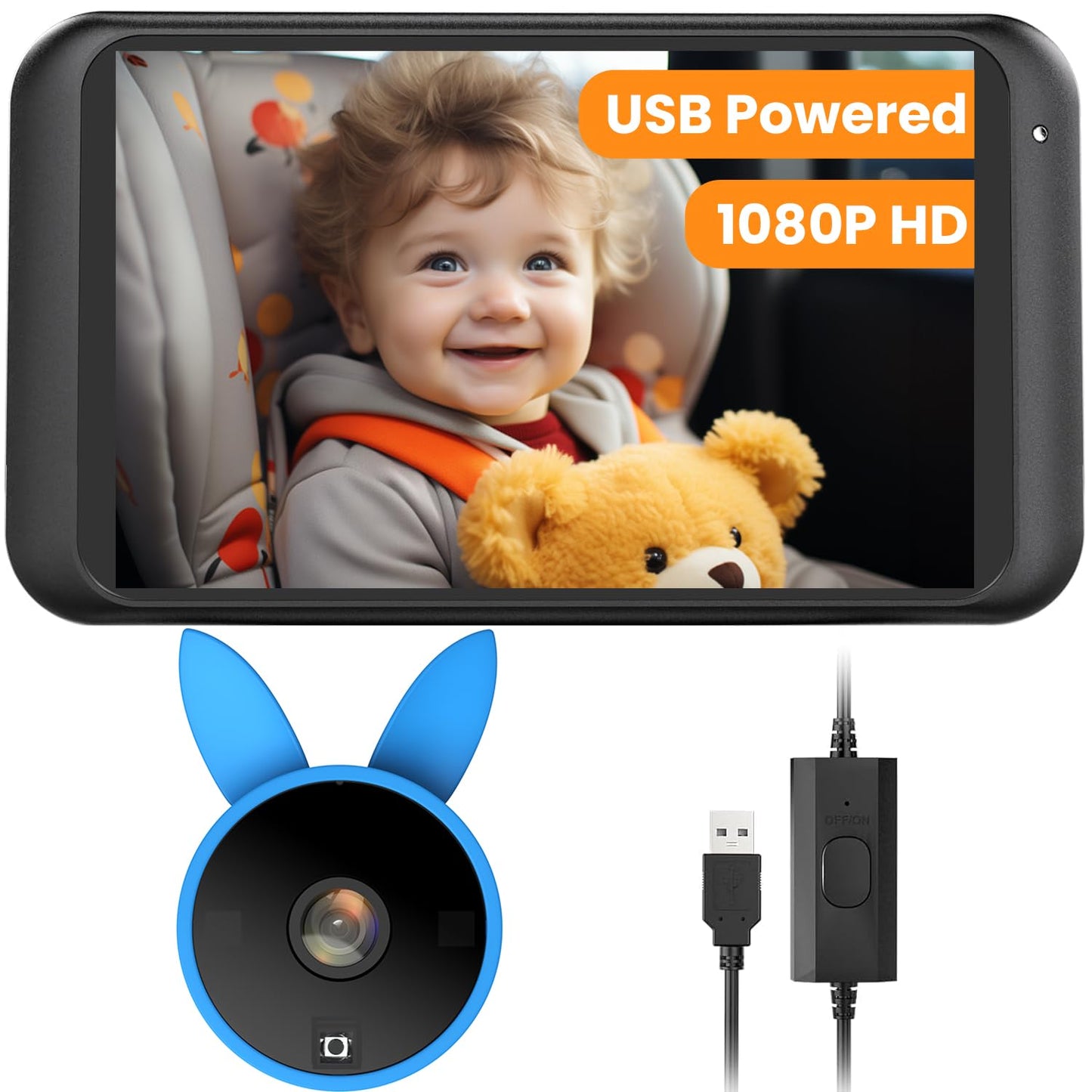 BV2 USB Car Camera for Baby : 4.5" Car Seat Camera with 1080P Crystal Clear Mirror View, Easy