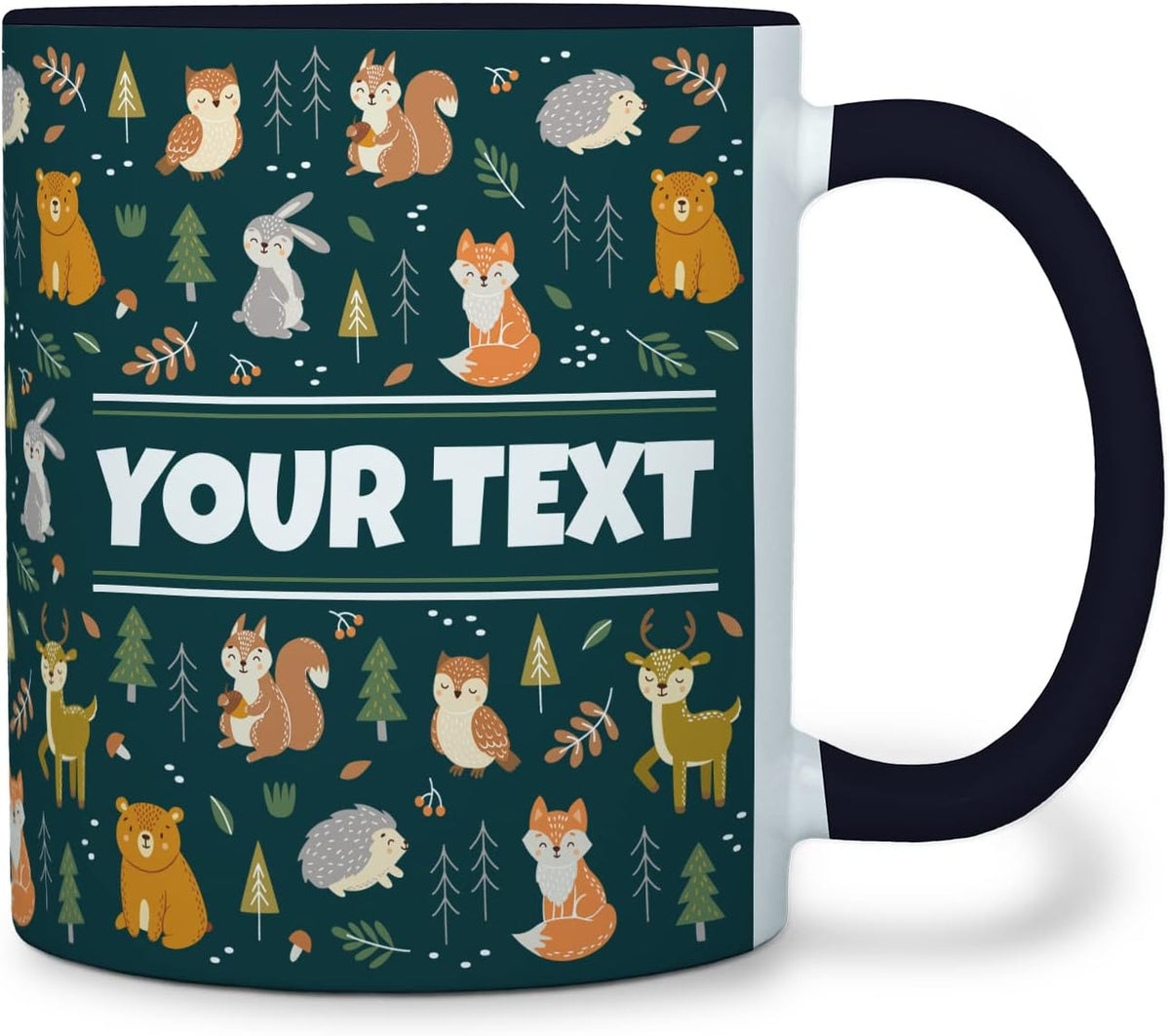Personalized Mug for Kids - Woodland Animals - Custom Name/Text, Ceramic Hot Chocolate/Cocoa/Coffee