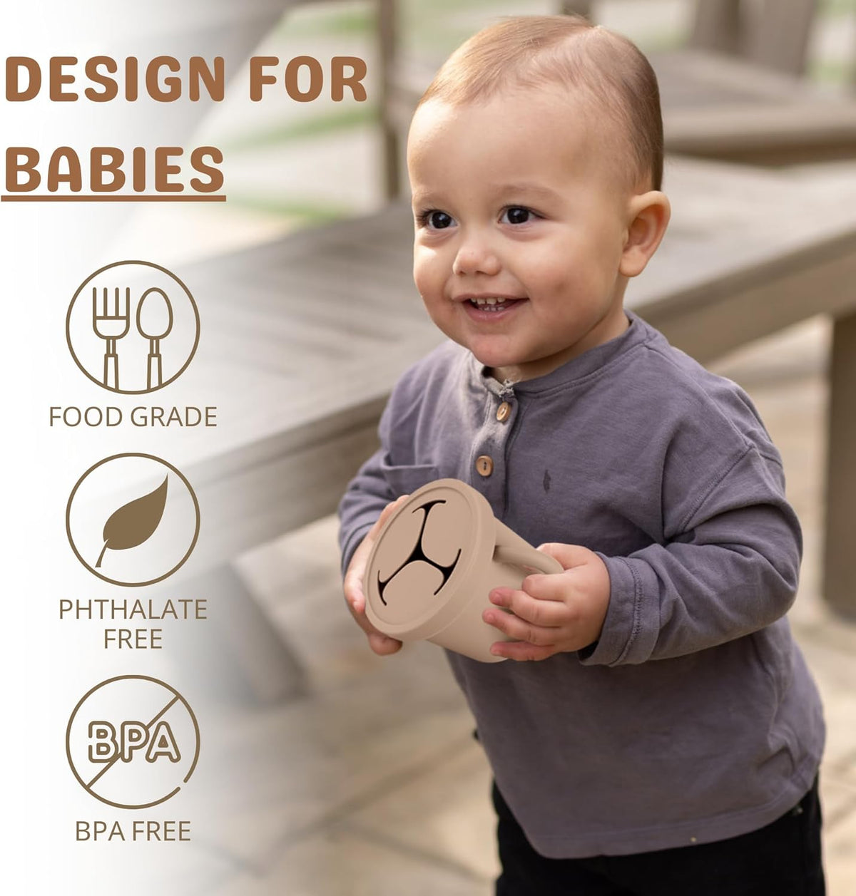 Snack Containers for Toddlers, Kids - 2 Pack Food Grade Silicone Snack Cups with Grip Handle